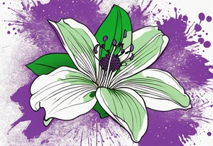 An outline of a rio dipladenia flower with a splatter green and purple background tattoo idea