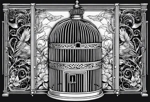 Empty bird cage door open tattoo idea