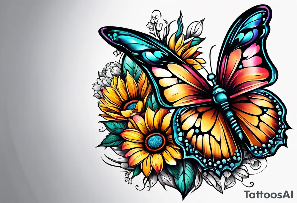 animal butterfly , flower rose, sunflower, tattoo idea