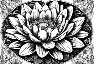 Daisy and water lily heart tattoo idea