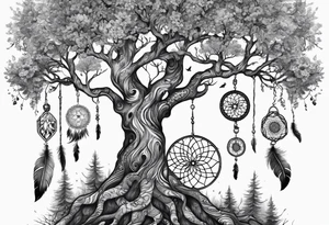 Tree of life with dream catcher tattoo idea