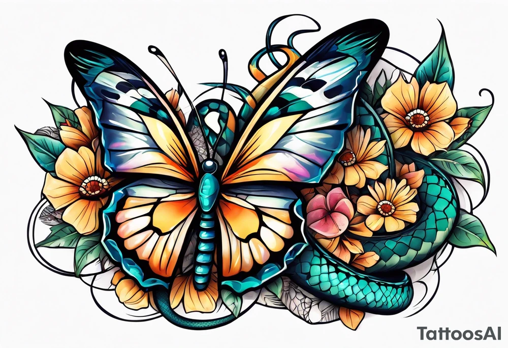 Butterflies with snake tattoo idea