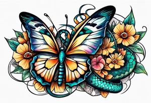 Butterflies with snake tattoo idea
