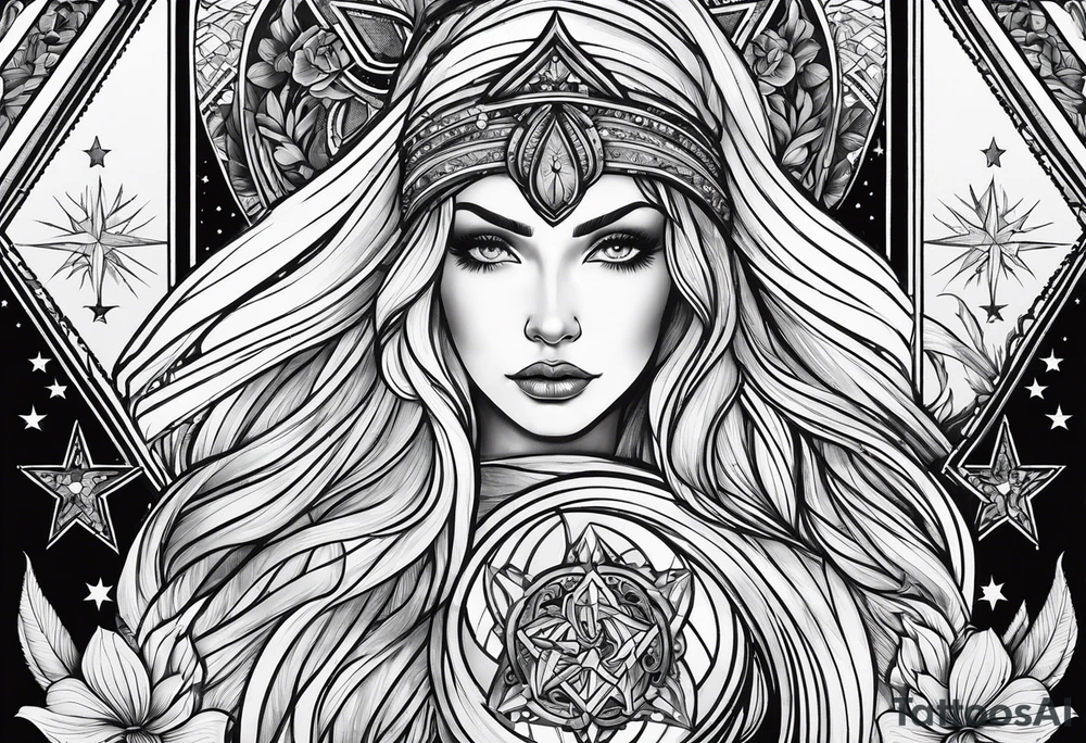 tarot card star with Aquarius feeling tattoo idea