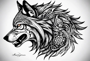 Side view Angry tribal  wolf tattoo idea