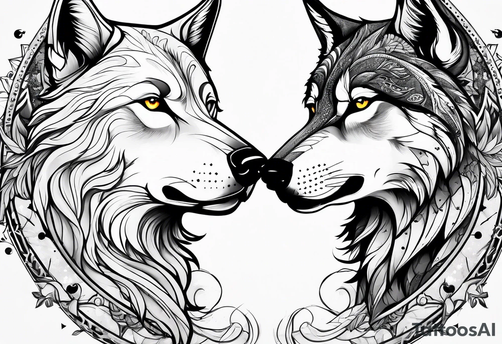 Constellation, two animal wolf tattoo idea