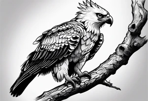 Harpy eagle perched on a branch forearm tattoo tattoo idea