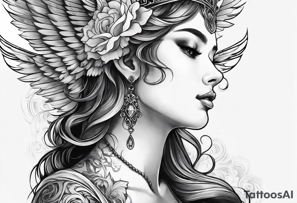 Neck tattoo angelic with a hint of space and god and clouds and crown tattoo idea