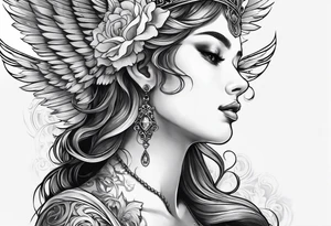 Neck tattoo angelic with a hint of space and god and clouds and crown tattoo idea