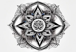 front knee tattoo with sacred geometry, swirls & washes, background washes tattoo idea