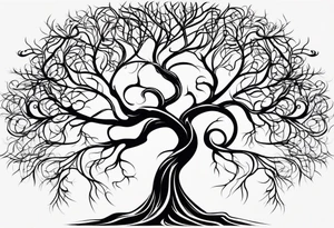 twisted leafless tree with long roots and branches stencil for chest and collar bone. symmetrical verticals tattoo idea