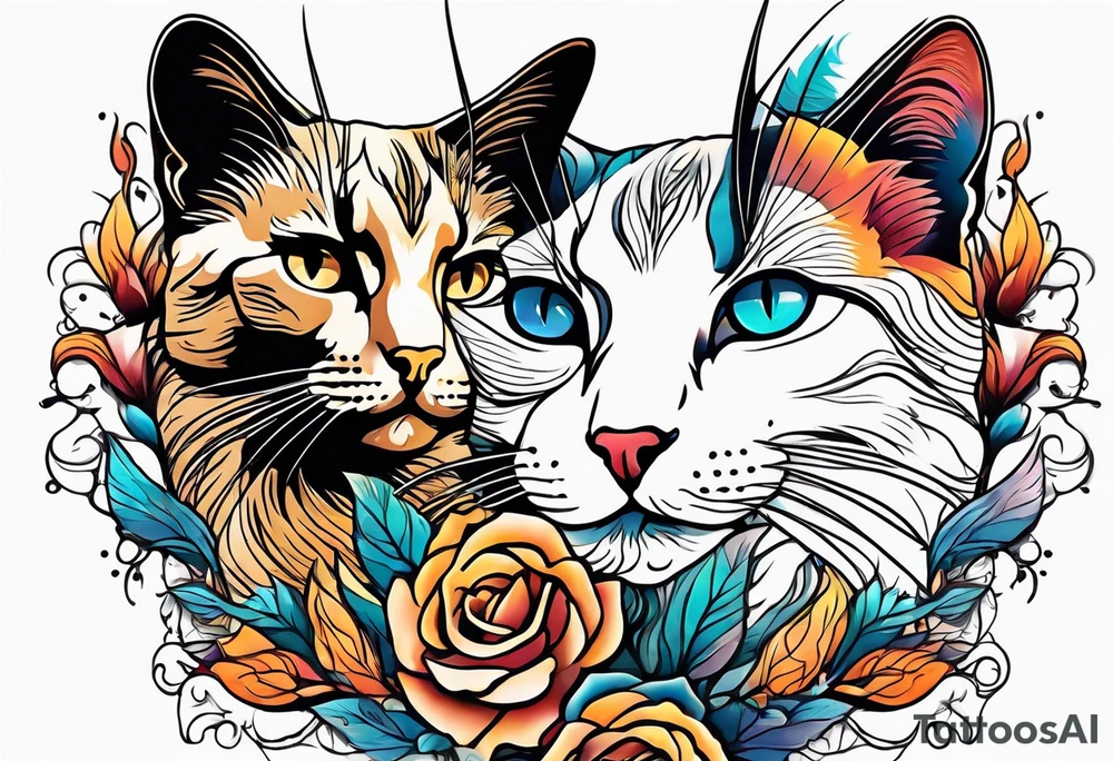 Two cat silhouettes, just outline tattoo idea