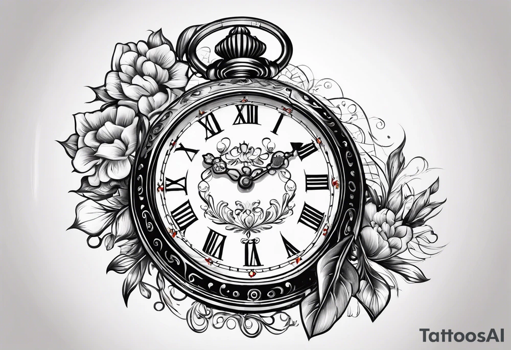 Pocket watch with chain and dates 28/08/1960-25/03/2024 written in it tattoo idea