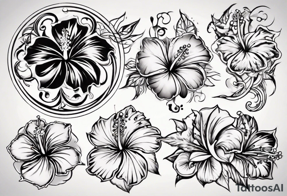 Round ornament hibiscus tattoo idea