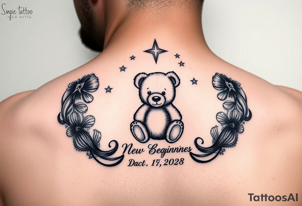 Baby lost , new beginning, shooting star , teddy bear , death date , life tattoo idea