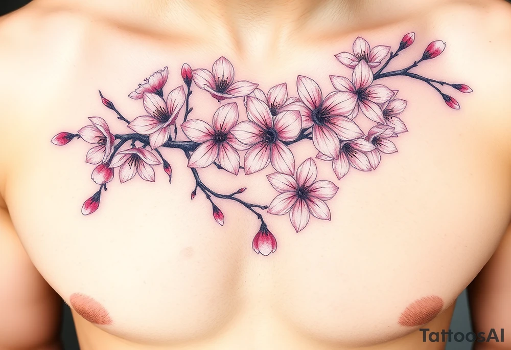 delicate cherry blossoms swirling in spring breeze with petals tattoo idea