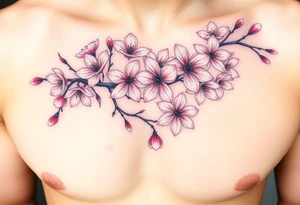 delicate cherry blossoms swirling in spring breeze with petals tattoo idea