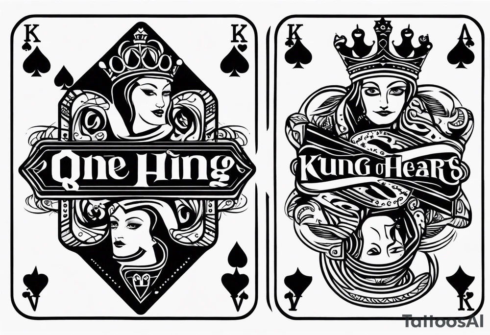 one playing card with both queen of hearts and king of spades incorporated in extreme minimalistic style tattoo idea