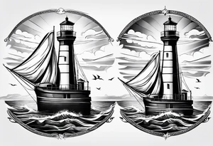 maritime lighthouse with 2 large sails attached. tattoo idea