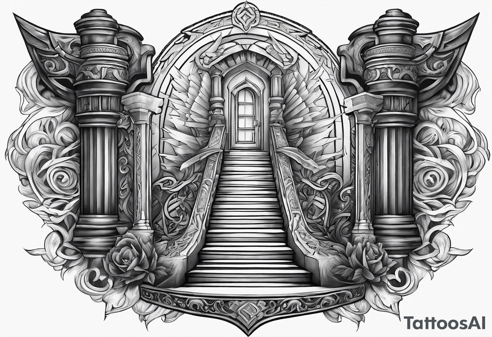 Valhalla sword shield axe stairs   fire tattoo idea