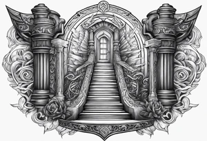 Valhalla sword shield axe stairs   fire tattoo idea