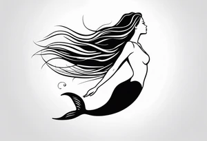 mermaid, long hair, diving like a dolphin face in profile tattoo idea