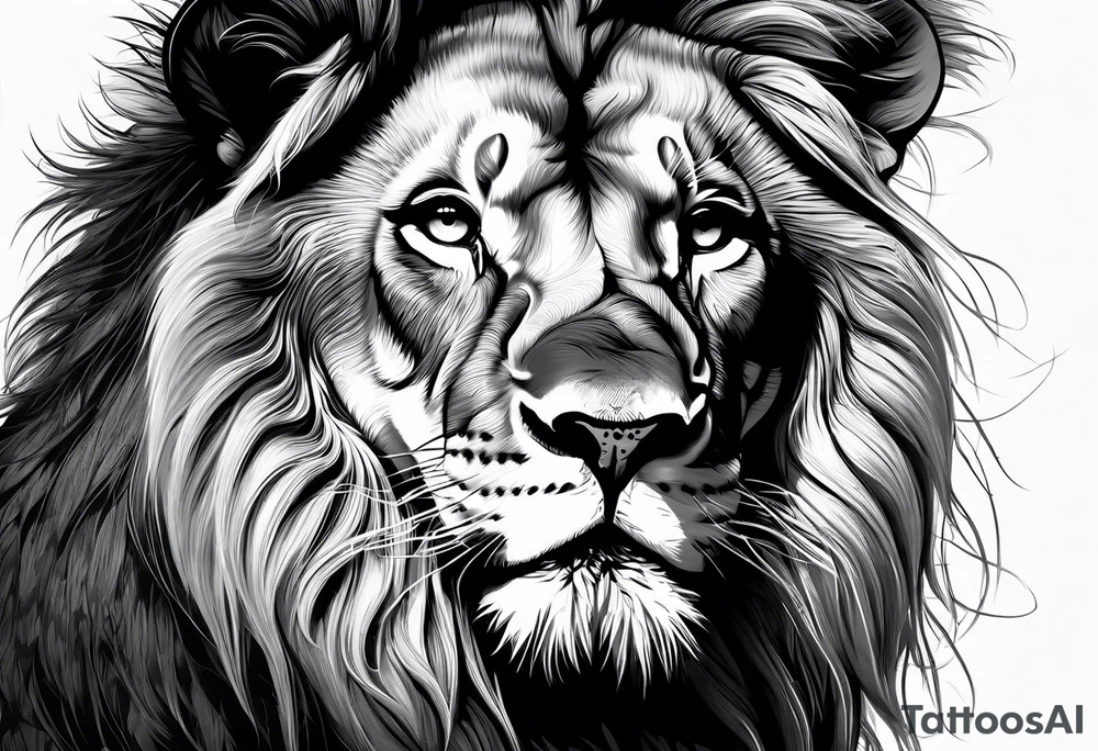 powerful majestic lion, close-up tattoo idea