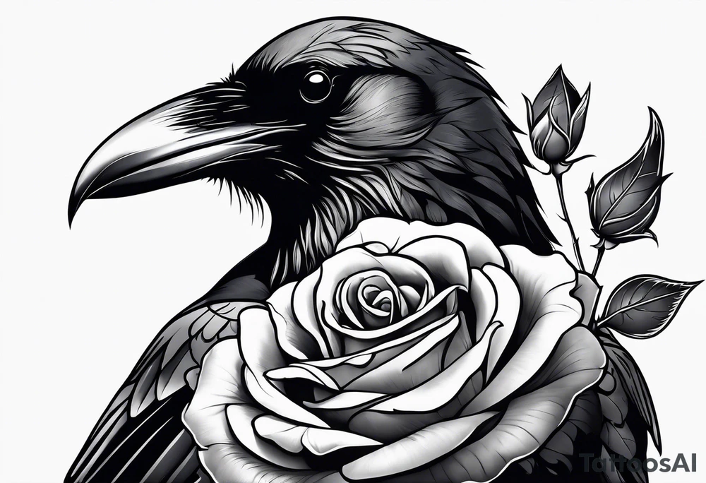 Raven holding  rose   by stem tattoo idea