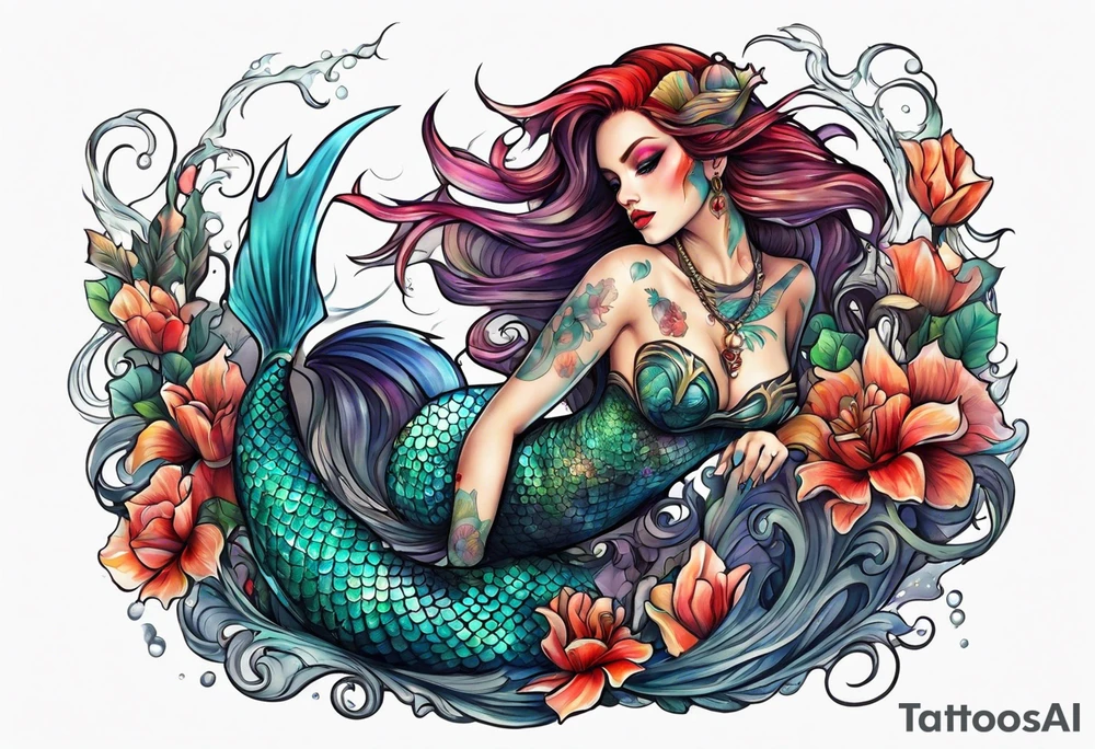Dead mermaid tattoo idea