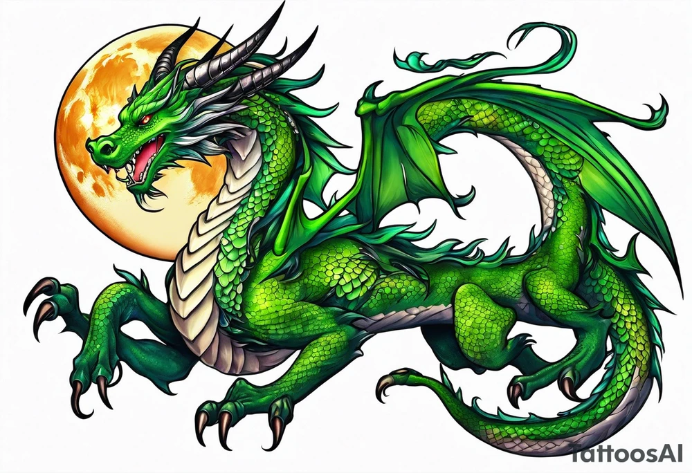 Moon fairy green dragon tattoo idea