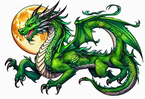 Moon fairy green dragon tattoo idea