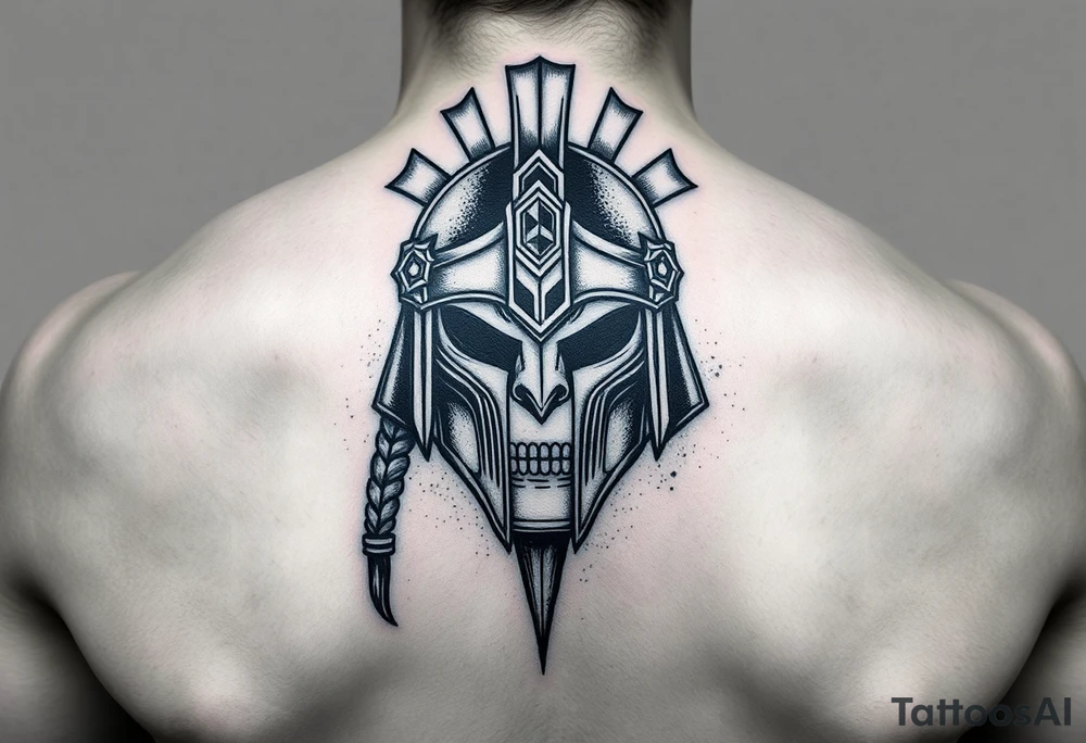 A maximus film inspired piece with a gladiator helmet with a dystopian max max style with a hint of Vegas and a nod of h r ginger style tattoo idea