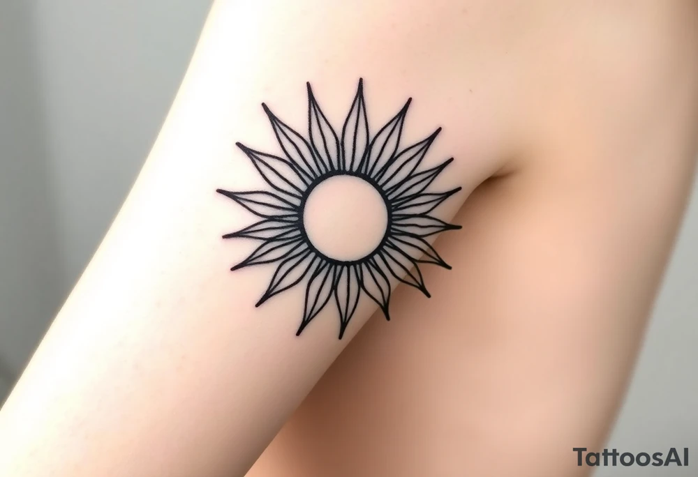 Shining Mystical sun with long  leaning sunflower sun tattoo idea