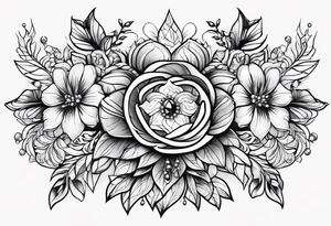 Black and white jewels and gemstones with floral tattoo idea