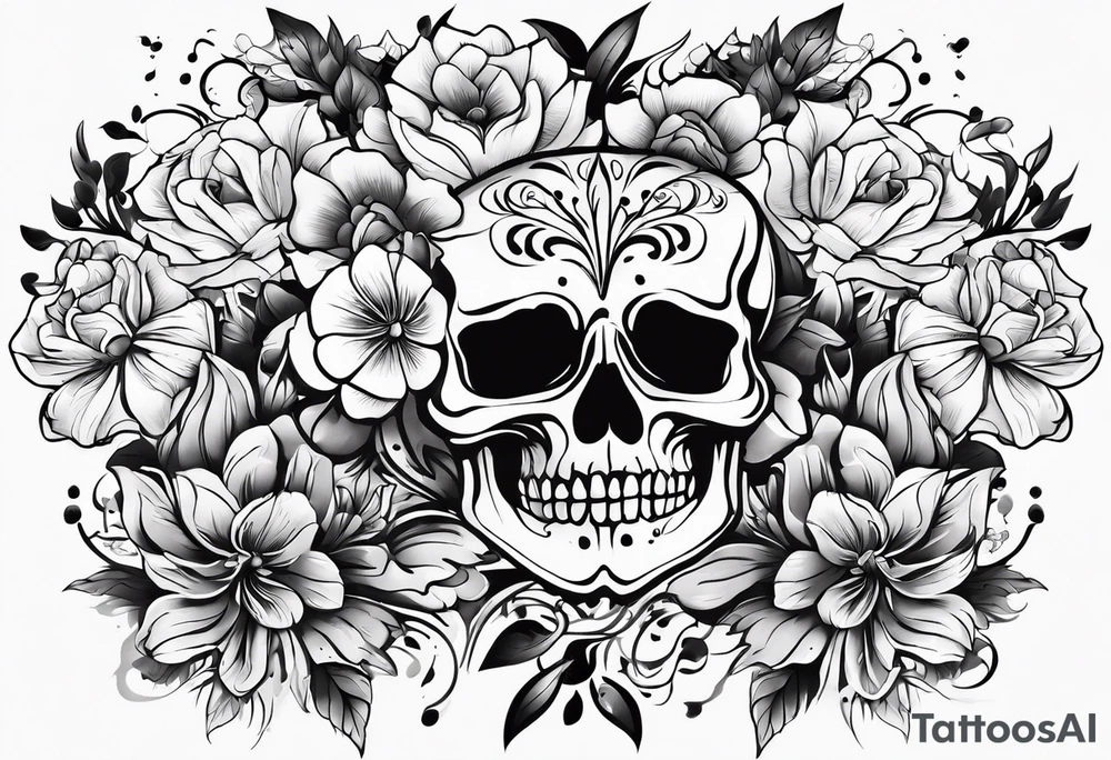 neck tattoo stencil of flowers about pain and struggle in new school or polka trash style tattoo idea