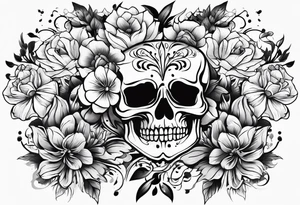 neck tattoo stencil of flowers about pain and struggle in new school or polka trash style tattoo idea