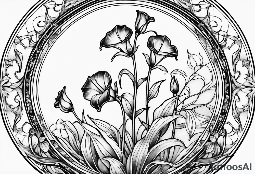 Fine line 
Circular Art nouveau foxglove tattoo idea