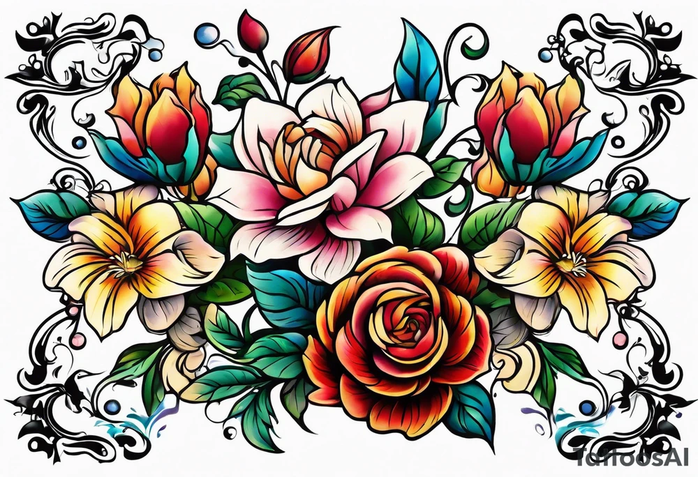 vintage colorful floral print tattoo idea