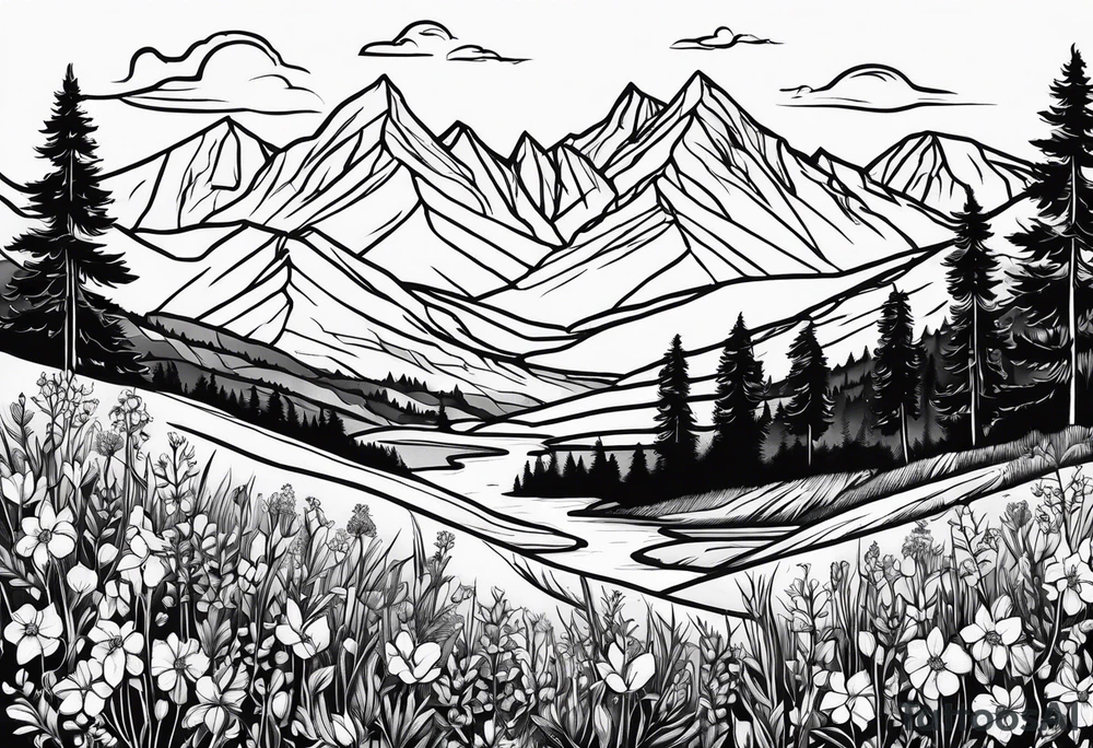 wildflowers, sunshine, moutains tattoo idea