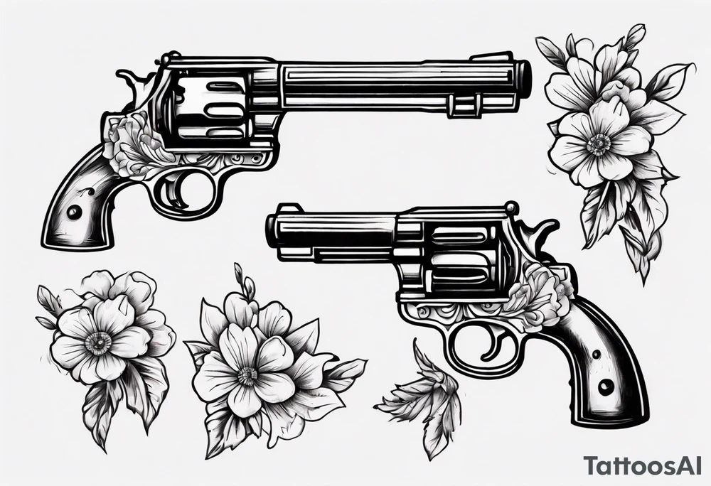 Gun with flowers sketch old school styles tattoo idea