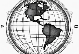 the earth on a grid with a small compass compass tattoo idea