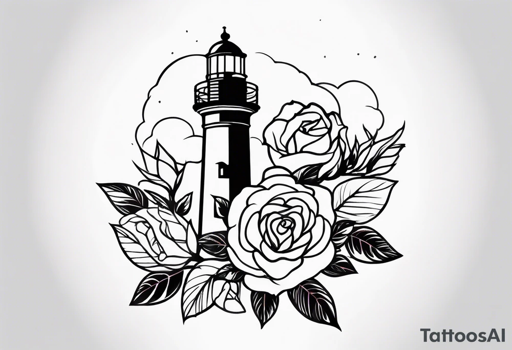 Leuchtturm und Rose schwarz tattoo idea