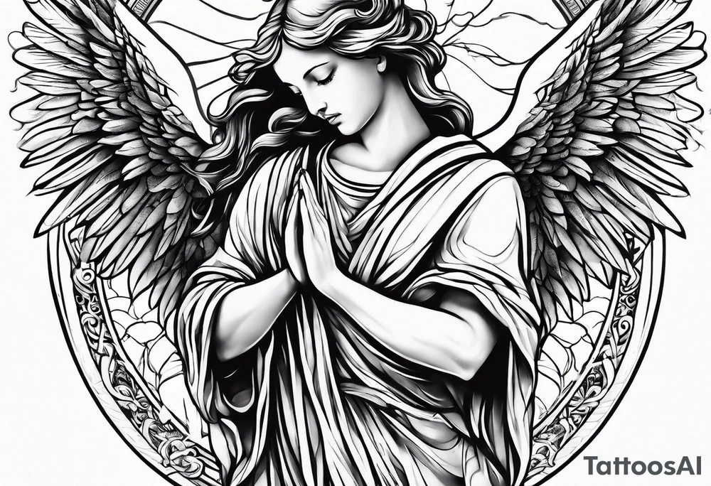 Angel with prayer hands tattoo idea