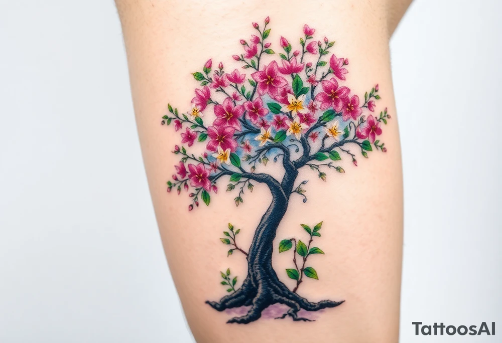 Flowering hawthorne tree with lilly of the vally bell plants planted by  tree tattoo idea