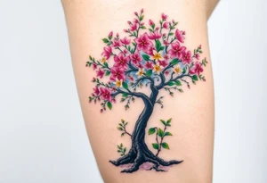 Flowering hawthorne tree with lilly of the vally bell plants planted by  tree tattoo idea