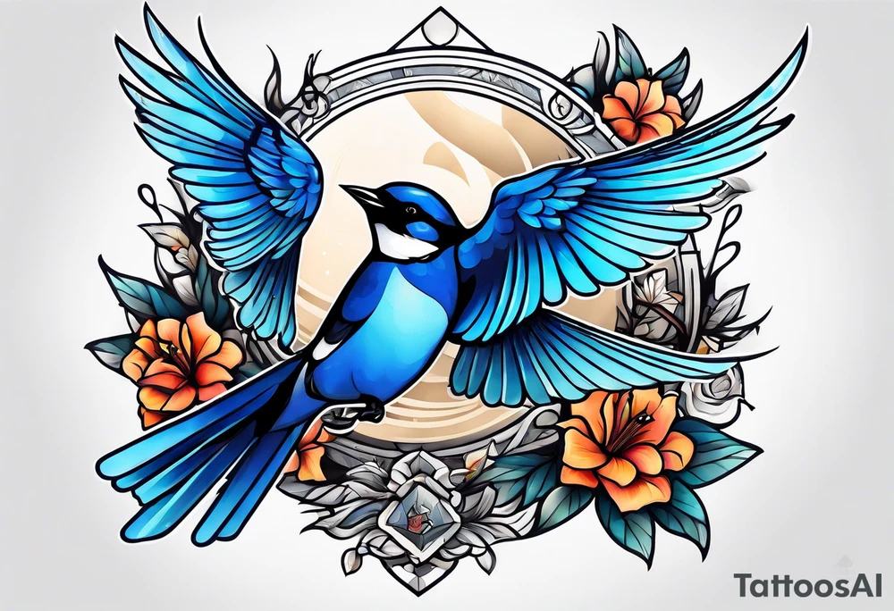 Swallow birds and blue jays flying tattoo idea