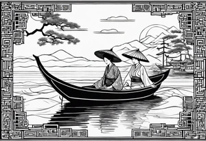 vietnamese lady on boat lanterns water tattoo idea