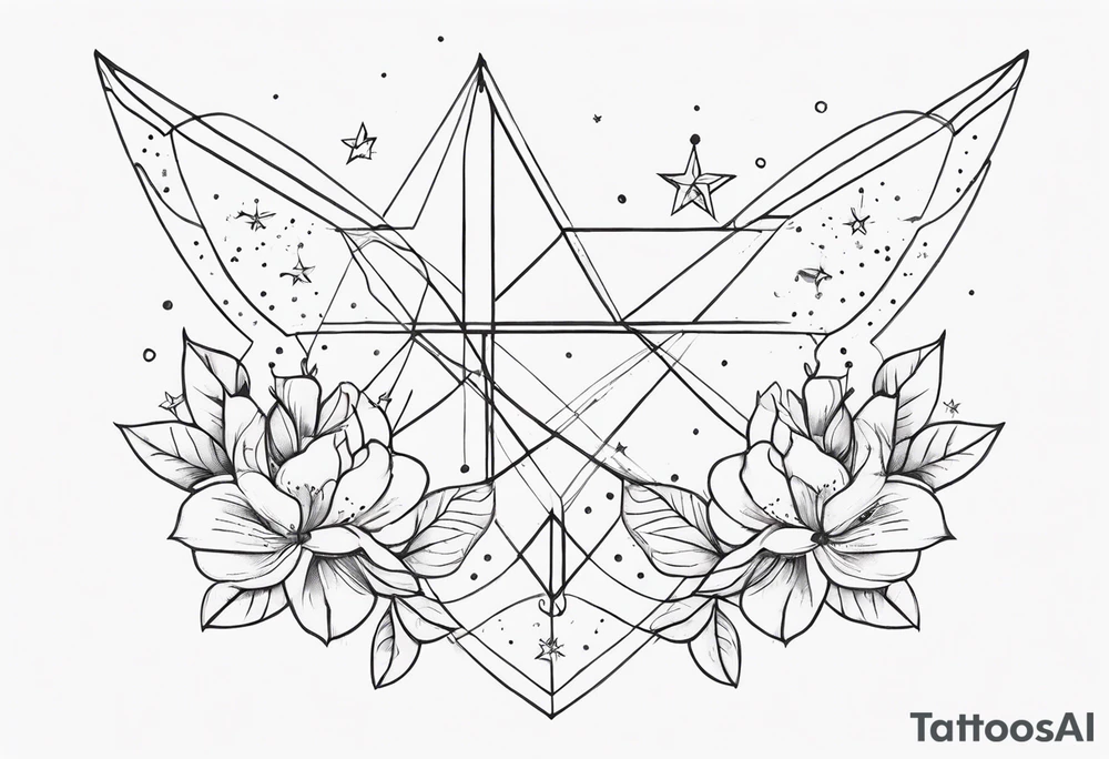 fine line with stars, floral, dots. Sternum tattoo tattoo idea