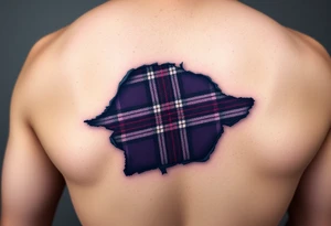 Dark Purple tartan fabric on bicep with skin ripping back to reveal tartan underneath tattoo idea