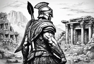 Spartan solider with ruins in forground tattoo idea